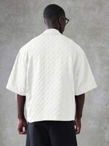 SUMWON Camisa de manga corta con textura, estilo oversize para verano y resorts, camisa abotonada casual de playa con estilo japonés tipo kimono - Albaricoque - Ver 3