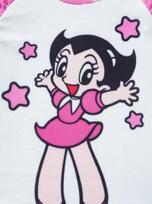 Astro Boy X SHEIN Young Girl Cartoon Graphic Beach Swimwear Tankini Set, Summer - Pink - View 3