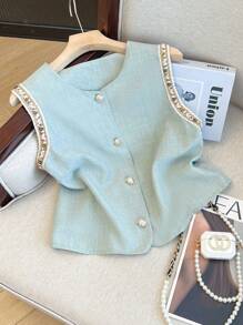 GlowEve 休闲度假背带拼接无袖女式衬衫，春夏