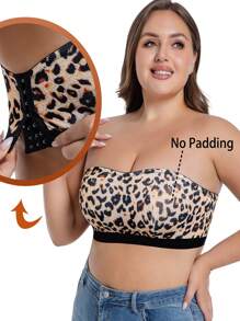 Plus Size Wireless Comfortable Leopard Print Strapless Bra - Multicolor - View 1