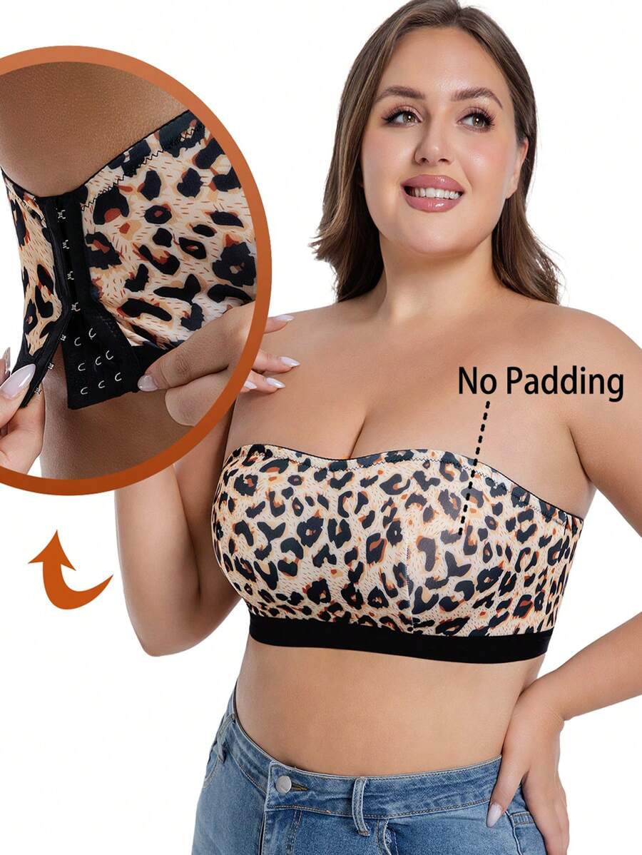 Plus Size Wireless Comfortable Leopard Print Strapless Bra - Multicolor - View 1