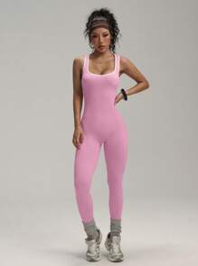 SHEIN Sport Studio Colorblock Trim Backless Hollow-Out Skinny Activewear Jumpsuit