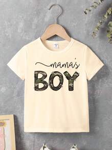 Camisetas sencillas de moda casual con elementos de camuflaje, estampado de leopardo y lema gráfico para niños pequeños. Conjunto básico casual a juego de mamá e hijo (2 piezas vendidas por separado)