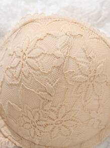 2pcs Strapless, Front Hook Closure, Contrast Lace Push-Up Bra Sets For Small Bust, Adjustable Detachable Strap Included