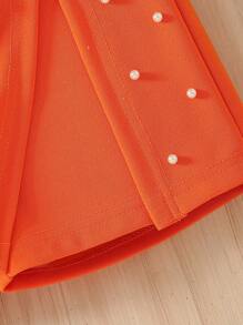 Elladie kids 小女孩 2 件套:珍珠和花朵点缀白色背心 + 粉色松紧腰修身短裤,适合生日、节日、夏季派对 - 橘色 - 查看 5