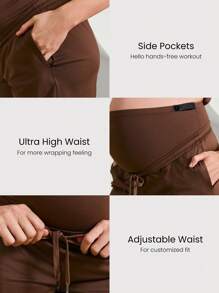 GLOWMODE 5英寸FeatherFit™孕妇A字裤超高抽绳腰侧袋弹力修身短裤孕妇低冲击瑜伽普拉提工作室日常休闲装 - 棕色 - 查看 6