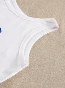 Sundraya Women's Coconut Tree Embroidered Slim Fit Cropped Tank Top - White - View 5