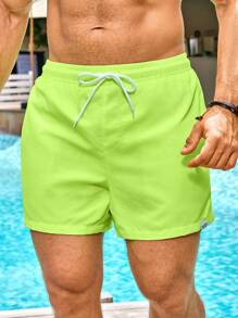 Manfinity Men's Casual Drawstring Beach Shorts Men S Matching Swim Trunks Beachwear For Men - Mustard Yellow - View 6