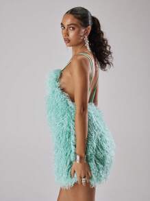 MUSERA Abito con spalline a spaghetti e piume, adatto per primavera, estate, vacanza, Ibiza, festival, rave, ragazze cool, concerto sulla spiaggia