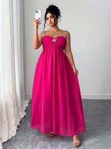 Elenzga Plus Size Chiffon Starfish Print Halter Asymmetrical Hem Dress For Ladies, Vacation - Red Violet - View 4