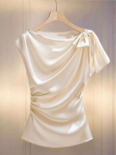 Modelyn 纯色缎面垂坠蝴蝶结装饰女式衬衫