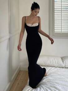 DAZY Women Black Elegant Sexy Fitted Spaghetti Strap Dress ,Bodycon Dress - Black - View 3