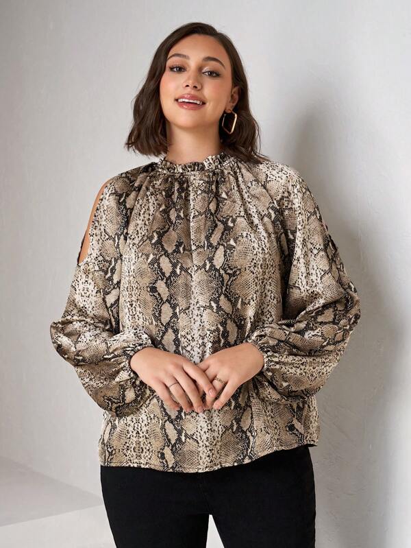 Chikora Curvy Plus-Size Women's Off-Shoulder Ruffled Hem Long-Sleeved Simple Shirt, Casual Daily Wear, Business Commuting, And Going Out,Business Casual Woman,Going Out Tops Women,Satin ,New Years Outfit,Classy Outfits