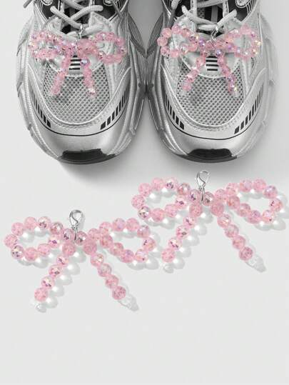 Kawaii مجموعتان من ديكورات الأحذية المصنوعة يدويًا من الخرز البلوري الوردي على شكل فيونكة، ديكورات متنوعة عصرية مناسبة للنساء والفتيات وكهدايا يومية/أعياد