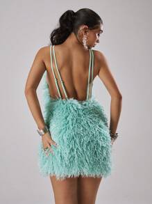 MUSERA Abito con spalline a spaghetti e piume, adatto per primavera, estate, vacanza, Ibiza, festival, rave, ragazze cool, concerto sulla spiaggia