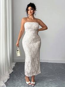 Elenzga Plus Size Women Spring New Famous Lady French Romantic Sexy Lace Bodycon Slit Backless Fashionable Elegant Pure Desire Elegant Cocktail Party Dress For Events