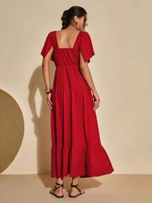 Bóhologie Vestido largo texturizado con escote en V y espalda descubierta, estilo bohemio