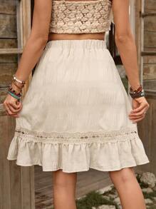 LanaWest Women's Solid Color Ruffled Hem Skirt, Suitable For Summer Vacation Beach - Apricot - View 2