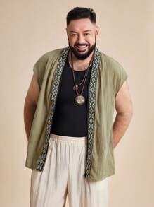 EASEVO Herren Große Größen Drop-Shoulder Weste mit loser Passform, doppelter Lage Gaze, geeignet für den Sommer