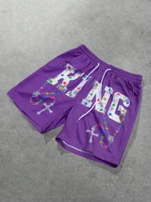 Manfinity EMRG مجموعة بنطلون ورياضي رجالي ماندفينيتي، بنطلون أرجواني، بنقشة مزيفة من الماس، جيوب وظيفية على جانبي البنطلون، خصر مطاطي، مناسب للارتداء اليومي والرحلات والعودة للمدرسة، الخيار الأول كهدية للأزواج والرفاق، بنطلونات رجالية بطباعات جرافيكية - متعدد الألوان - مشاهدة 1