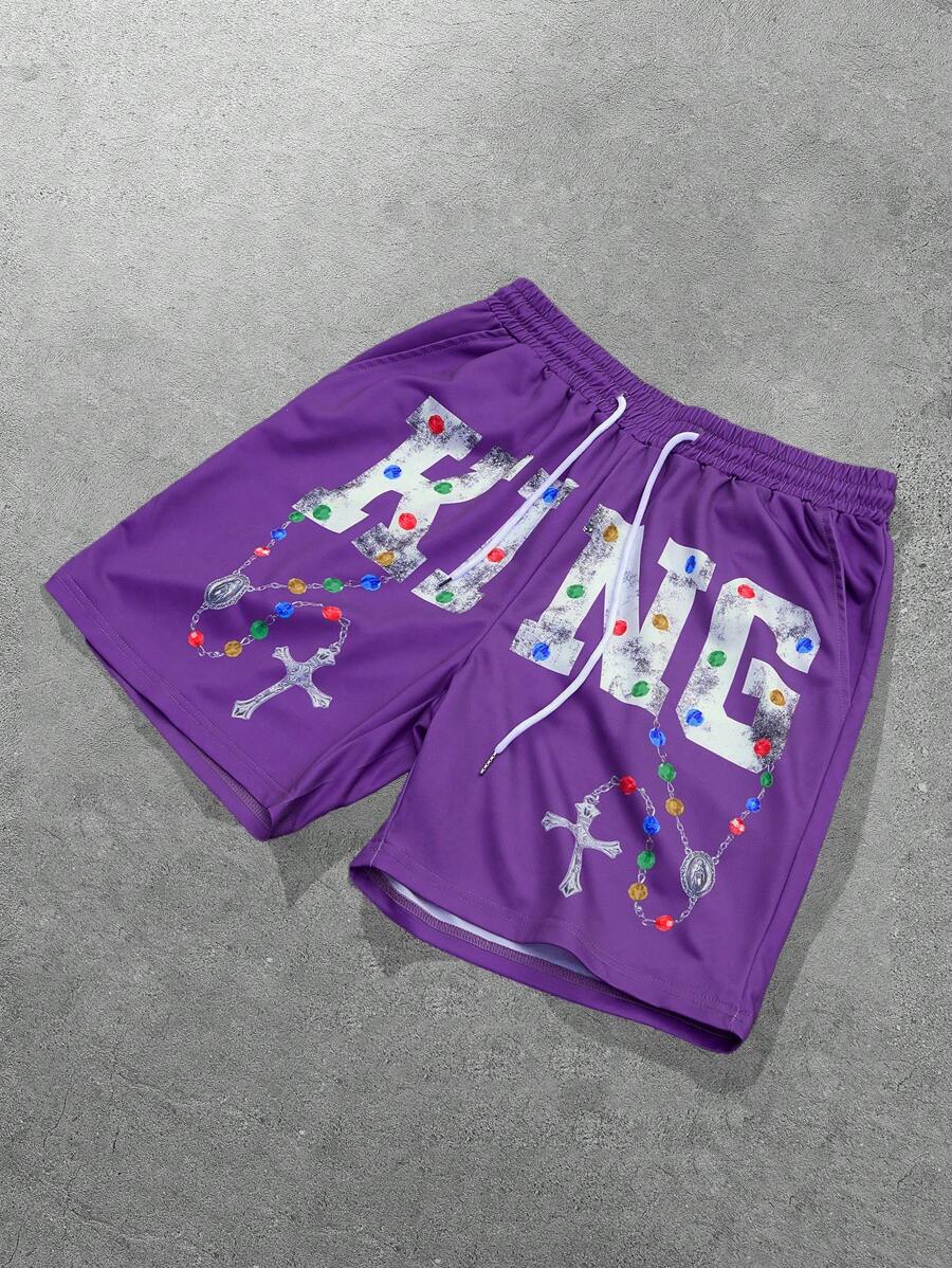 Manfinity EMRG مجموعة بنطلون ورياضي رجالي ماندفينيتي، بنطلون أرجواني، بنقشة مزيفة من الماس، جيوب وظيفية على جانبي البنطلون، خصر مطاطي، مناسب للارتداء اليومي والرحلات والعودة للمدرسة، الخيار الأول كهدية للأزواج والرفاق، بنطلونات رجالية بطباعات جرافيكية - متعدد الألوان - مشاهدة 1