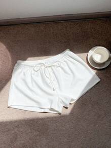 Comfortcana Shorts casuales de verano con cordón de punto rosa para mujeres - Blanco - Ver 4