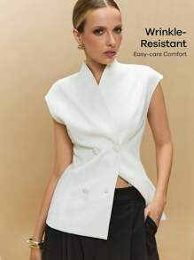 Poéselle Women's White Button Front Minimalist Casual Thin Blazer, Classy Outfits For Women,Business Casual,Blazer For Wedding Guest,Old Money Style Women,Summer Outfits For Women In Fall/Winter - White - View 7