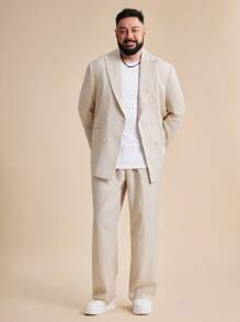 EASEVO Plus Size Men's Woven Double-Breasted Long Sleeve Suit Jacket & Pants Set