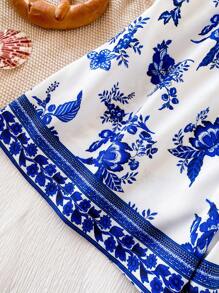 Mono con volantes a rayas azules y blancas para niñas preadolescentes, ideal para uso casual y festivo. - Multicolor - Ver 4