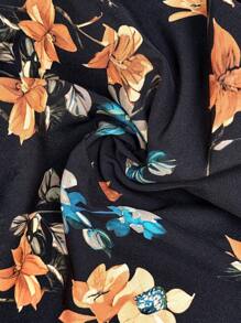 EMERY ROSE 女式度假热带植物印花口袋束腰裤，夏季