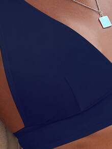Swim Vcay Đồ bơi cho phụ nữ mùa hè bãi biển trơn cổ chữ V Bikini - Màu xanh hải quân - Xem 3