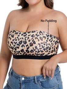 Plus Size Wireless Comfortable Leopard Print Strapless Bra - Multicolor - View 5