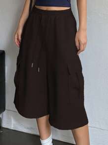 DAZY Solid Color Loose Baggy Cargo Style Women Shorts
