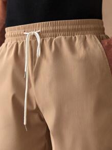 Manfinity VCAY Men Slant Pocket Drawstring Waist Solid Shorts Baggy Sweat Daddy Khaki Going Out Basic Husband - Khaki - View 5