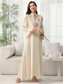 SHEIN Najma 女士优雅休闲日常蕾丝边长袍 - 白色 - 查看 4