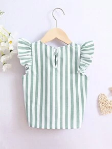 SHEIN Blusa corta de manga corta con rayas y nudo delantero, estilo casual para niña joven, adecuada para vacaciones y uso diario
