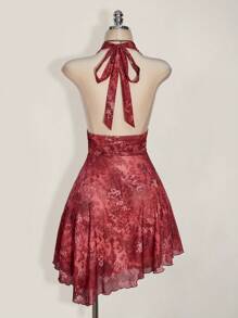 SHEIN ICON Plus Size Halter V-Neck Knitted Mesh Paisley Print Dress, Asymmetric Hem Halter Backless Tie Dress, Y2K, Summer Vacation, Boho Chic,Club Outfits Women Sexy