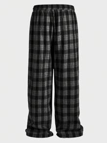 EASEVO 大码男士休闲格子梭织宽松裤，适合学校、秋季穿着 - 黑與白 - 查看 6