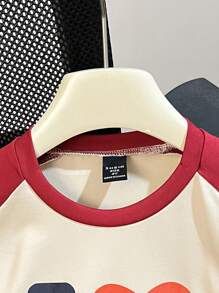 SHEIN 小男孩字母印花、撞色心形设计短袖 T 恤和牛仔裤 2 件套、母子装（单独出售） - 彩色 - 查看 7