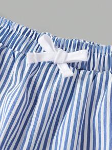 SHEIN Leap Crew Tween Boy Casual Striped Shorts With 2 In 1 Design, Beach Pants - Blue - View 3