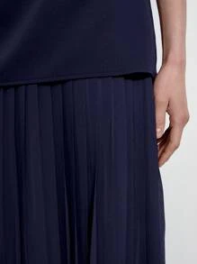 Lumivelle Women's Round Neck Short Sleeve A-Line Patchwork Pleated Chiffon Elegant Dress