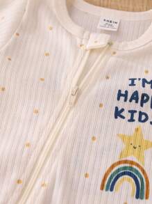 新生儿趣味星星和彩虹印花，柔软罗纹面料，黄色圆点长袖连体衣，带帽子，家居服套装 - 彩色 - 查看 5