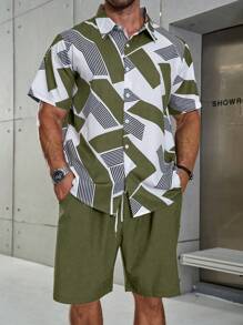 Manfinity Homme 2pcs Men's Plus Size Geometric Print Short Sleeve Shirt And Shorts Casual Set - Multicolor - View 6