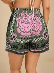 Travachic 女式加大码波西米亚风休闲度假沙滩抽绳短裤，带花卉蕾丝边 - 彩色 - 查看 2