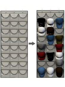 1 pieza Bolsa colgante de almacenamiento de 24 bolsillos para gorras de béisbol - Puede colgarse para almacenamiento, ahorrando espacio, organizador de gorras sobre la puerta, protector y estante de exhibición - Multicolor - Ver 2