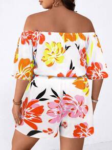 SHEIN Holidaya 大码女式休闲印花露肩连体裤