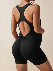 SHEIN Maternity Solid Color Fitted Activewear Yoga Jumpsuit,Word Cup - Black - View 2