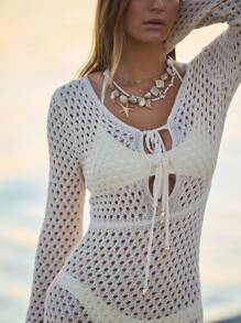 Aralina Vestido largo de ganchillo perfecto para festivales de verano y atuendos de playa - Blanco - Ver 3