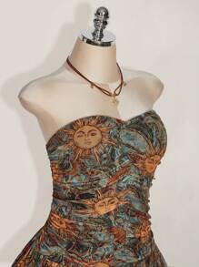 SHEIN ICON 大码褶饰低腰佩斯利印花吊带连衣裙，夏季连衣裙，适合音乐节、Y2K、毕业季和返校季、暑假 - 彩色 - 查看 5