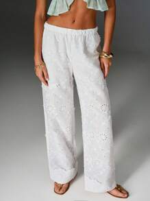 TRNVIE 女士优雅网眼刺绣宽松沙滩裤